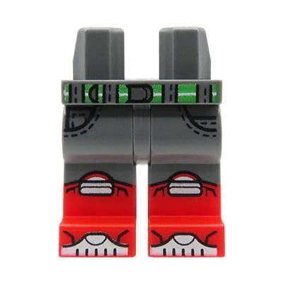 LEGO nogi / nóżki figurki - szare spodnie z paskiem i kieszeniami, czerwone buty
