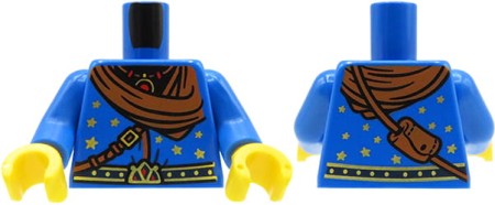 LEGO figure torso - wizard - blue decorated robe, scarf, bag on the back