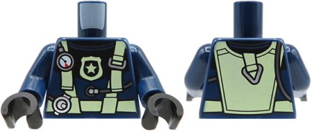 LEGO figure torso - police officer / dark blue uniform, bright green harness
