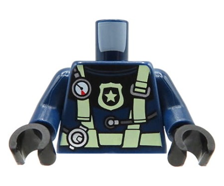 LEGO figure torso - police officer / dark blue uniform, bright green harness