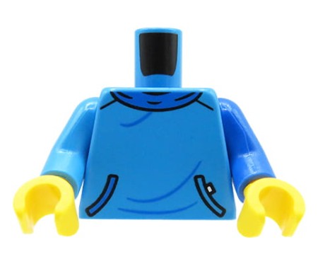 LEGO figure torso - two-color blue sweatshirt with pockets.
