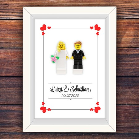 Figurines LEGO® personnalisées jeunes mariés dans un cadre de mariage – cadeau de mariage personnalisé pour MARIÉE et MARIÉ