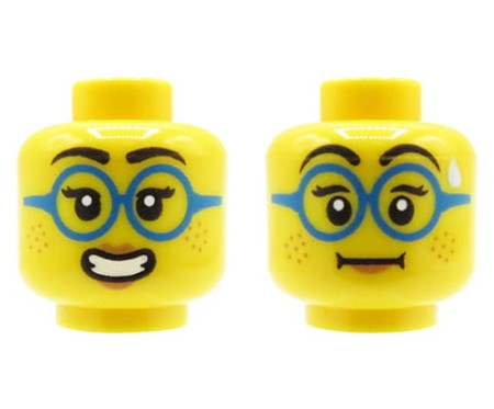 LEGO minifig head - female, glasses, dual sided (smile / neutral face)