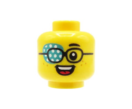LEGO figure head - child / boy, smile, glasses, colorful eye patch
