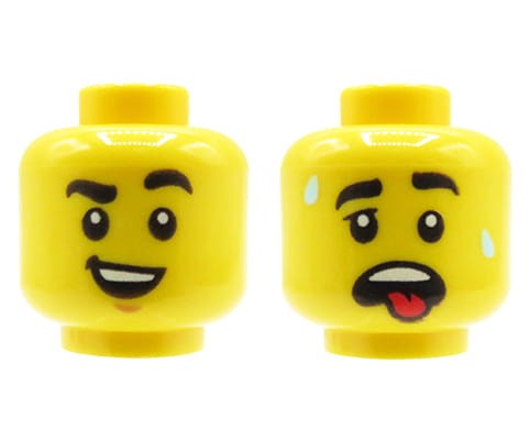 Accéder au produit Tête de figurine LEGO - homme, sourire / fatigué, langue tirée