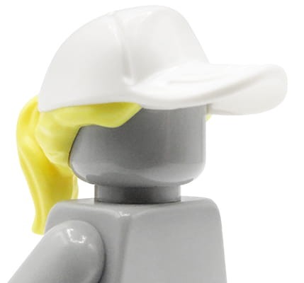 Accéder au produit Cheveux de la figurine LEGO - femme, blonde, queue de cheval, casquette blanche