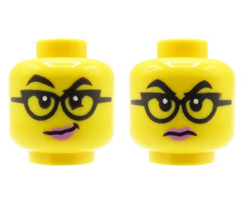 Accéder au produit Tête de figurine LEGO - femme, lunettes, lèvres roses, double face
