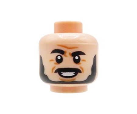 LEGO figure head - man, light nougat, black beard, smile