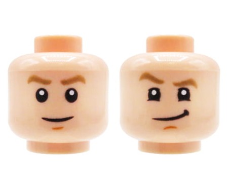 LEGO głowa / główka figurki - mężczyzna, cielista, dwustronna (uśmiech / neutralna mina), jasne brwi