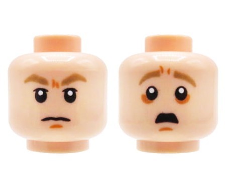 LEGO figure head - male, light nougat, dual sided (angry / scared)