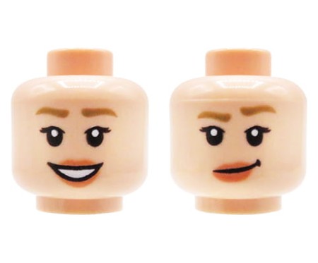 LEGO figure head - woman, light nougat, dual sided (open smile / smirk)
