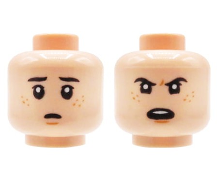 LEGO figure head - man, light nougat, dual sided (worried / angry).