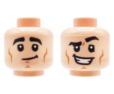 LEGO figure head - man, light nougat, dual sided (open smile / smirk)