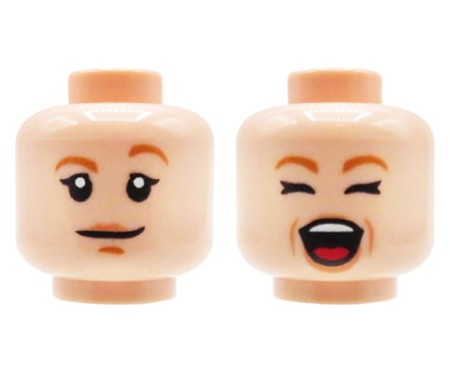 LEGO figure head - woman, light nougat, dual sided (neutral / shouting face)