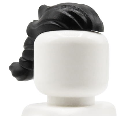 LEGO minifig hair - black, narrow, swept back with ponytail