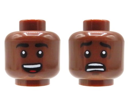LEGO figure head - man, reddish brown, dual sided (smiling / scared face)