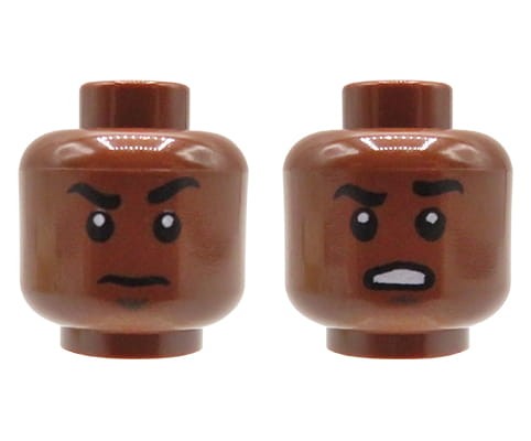 Accéder au produit Tête de figurine LEGO - homme, brun rougeâtre, en colère, double face