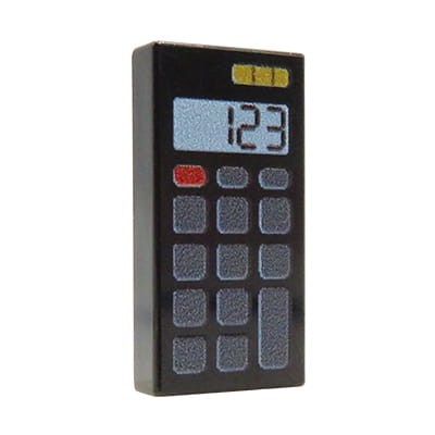 Custom LEGO piece - Calculator – custom printed on black 1x2 LEGO® tile by Extra Extra Bricks