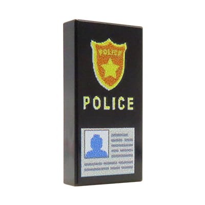Custom LEGO – Polizeimarke – mit personalisiertem Druck auf schwarzer 1x2 LEGO® Fliese von Extra Extra Bricks