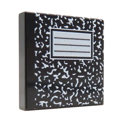 Custom LEGO piece - Notebook – custom printed on black, 2x2 LEGO® tile by Extra Extra Bricks