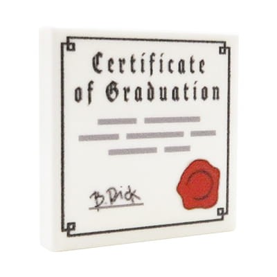 Custom LEGO part - Certificate of Graduation – custom printed on white, 2x2 LEGO® tile by Extra Extra Bricks