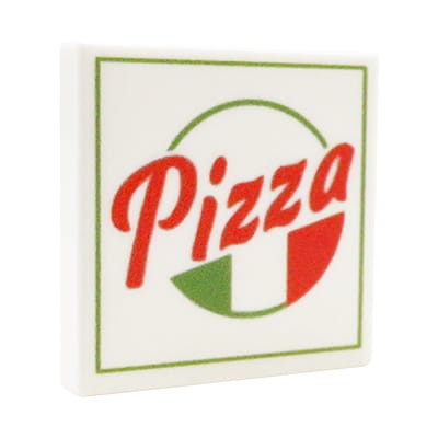Custom LEGO – Pizza – mit personalisiertem Druck auf weißer 2x2 LEGO® Fliese von Extra Extra Bricks