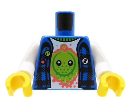 LEGO minifigure torso, bule flannel shirt, whit longsleeve with print