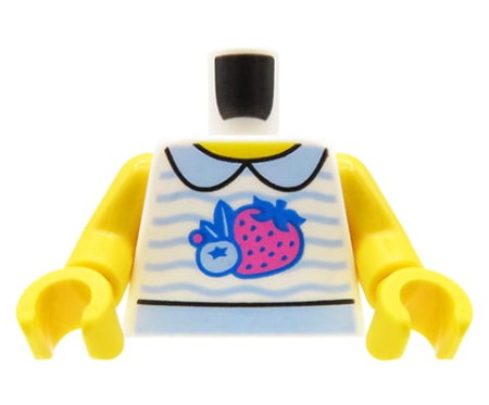 Tors minifigurki LEGO, biała koszula bez rękawów z kołnierzykiem i nadrukiem owoców