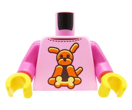 LEGO minifigure torso, pink shirt / longsleeve with dog print,