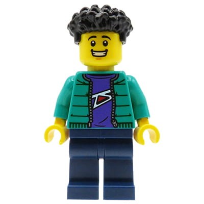 Go to product LEGO City Minifigure - Male / Teenager, black curly hair, smile