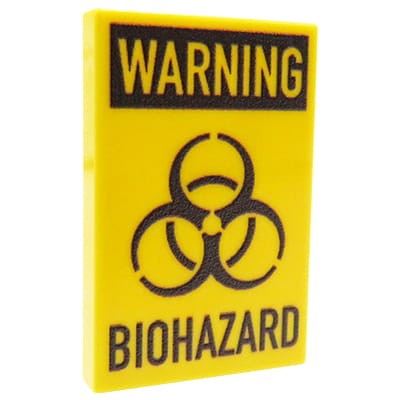 Custom LEGO piece - Warning sign Biohazard - custom printed on yellow 2x3 LEGO® tile by Extra Extra Bricks