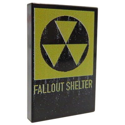 Custom LEGO brick - Fallout Shelter sign – custom printed on 2x3, black LEGO® tile by Extra Extra Bricks