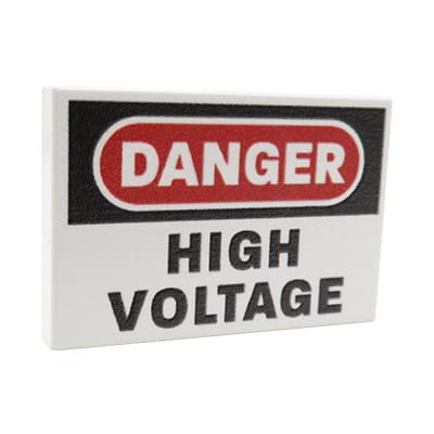 Zum Produkt Warnschild „High Voltage“ – Custom bedruckte LEGO® Fliese