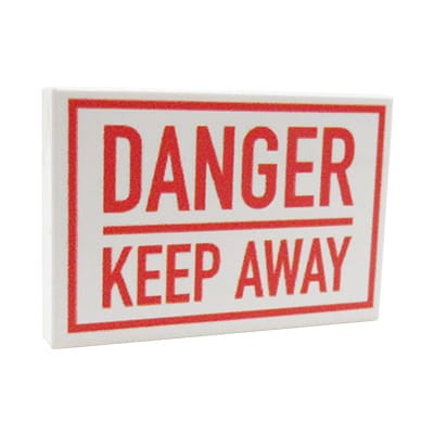 Custom LEGO brick - Warning sign Danger - Keep away -  custom print on white, 2x3 LEGO® tile by Extra Extra Bricks