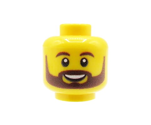Accéder au produit Tête de figurine (masculine, barbe brune, jaune) – Custom impression sur tête LEGO®