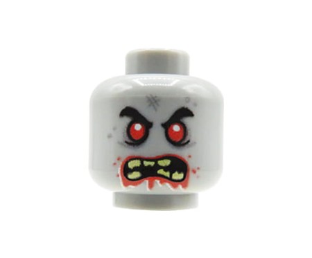 Tête de minifigurine Custom LEGO – Zombie, homme en colère avec des dents proéminentes et du sang autour de la bouche – avec impression personnalisée par Extra Extra Bricks