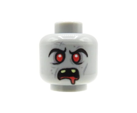 Custom LEGO minifigure head - zombie, furious male with sharp teeth and blood dripping from the mouth - custom printed by Extra Extra Bricks