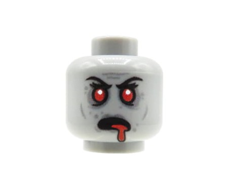 Custom LEGO Minifigurenkopf – Zombie (unheimliche Frau mit Blut am Mund) – mit personalisiertem Druck von Extra Extra Bricks