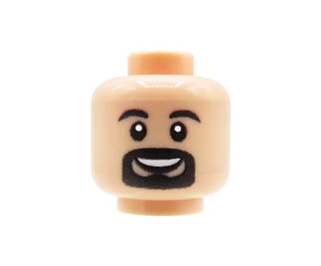 Custom LEGO Minifigure Head - Male with Black Beard, light nougat -  custom printed by Extra Extra Bricks