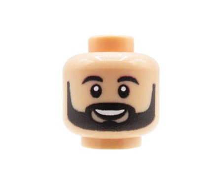 Tête de minifigurine Custom LEGO – Homme avec barbe noire, souriant, couleur chair claire – avec impression personnalisée sur tête LEGO® par Extra Extra Bricks