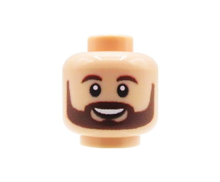 Custom LEGO Minifigure Head - Male with Brown Beard, light nougat -  custom printed by Extra Extra Bricks