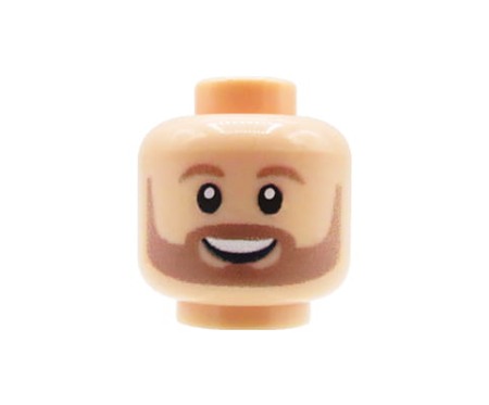 Tête de minifigurine Custom LEGO – Homme avec barbe châtain claire, large sourire, couleur chair claire – avec impression personnalisée sur tête LEGO® par Extra Extra Bricks