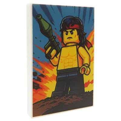 Custom LEGO – Filmplakat inspiriert von einem Dschungel-Action-Soldatenfilm – mit personalisiertem Druck auf 2x3 LEGO® Fliese von Extra Extra Bricks
