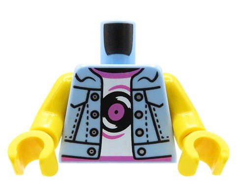 Go to product LEGO minifigure torso - female, denim vest, white T-shirt with record print 