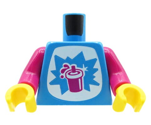 Zum Produkt LEGO Minifigur Torso - blaues Oberteil mit Becher-und-Strohhalm-Motiv