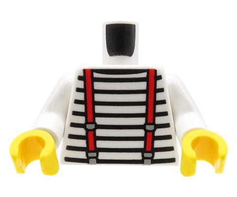 Go to product LEGO minifigure torso - white striped shirt, red suspenders