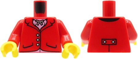 LEGO figure torso, red jacket, pink shirt, necklace