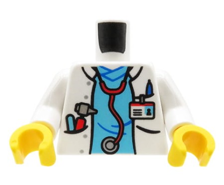 LEGO Minifiguren-Torso – Arzt, Arztschürze/Kittel mit Stethoskop, blaues Hemd