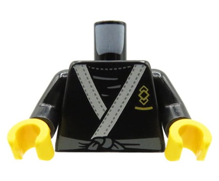 LEGO minifig torso - black kimono / ninja robe, gold tiger head on back