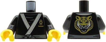 LEGO minifig torso - black kimono / ninja robe, gold tiger head on back